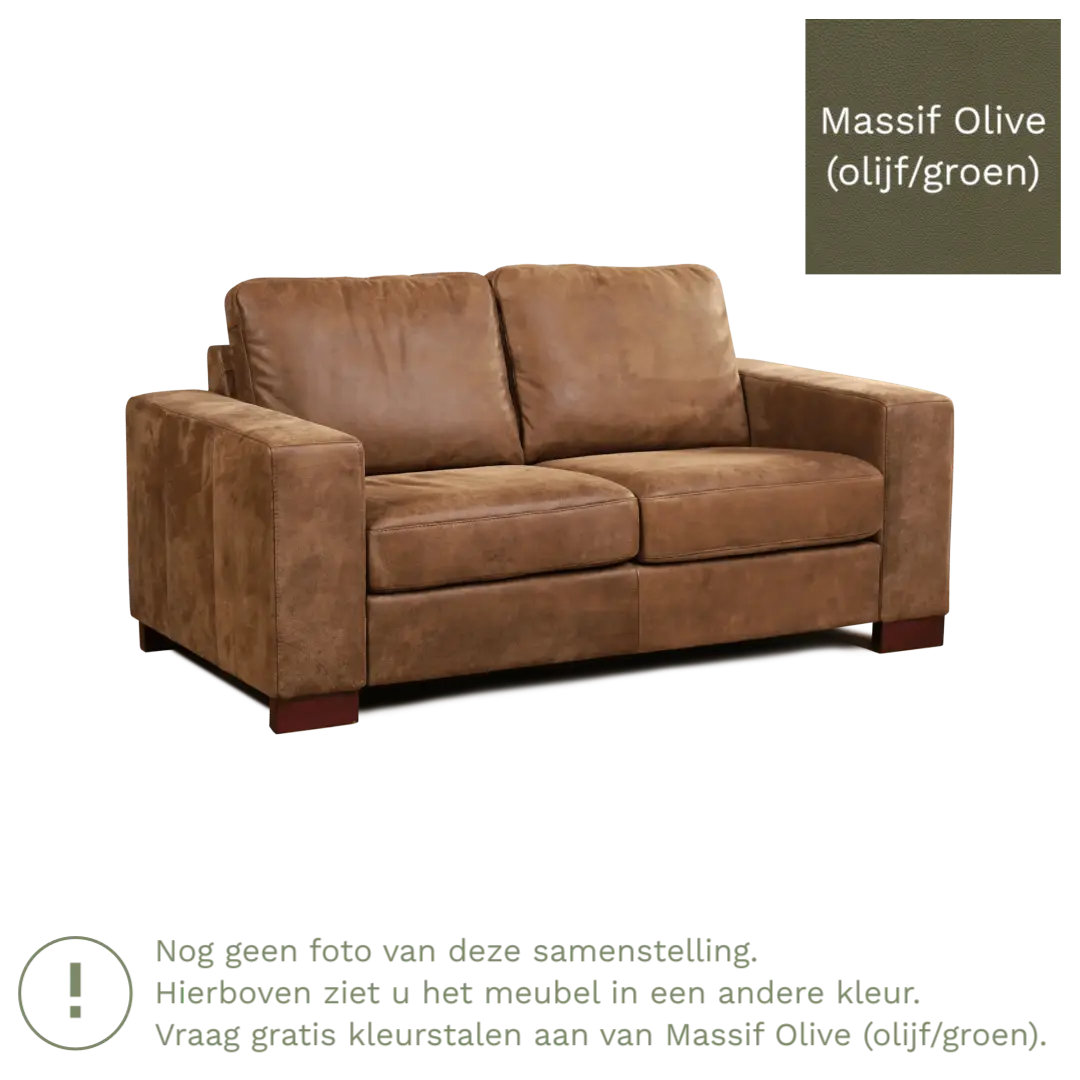 afbeelding van Leren bank Enjoy - 2 zits - Massif Olive (olijf/groen) - Poten hout bruin