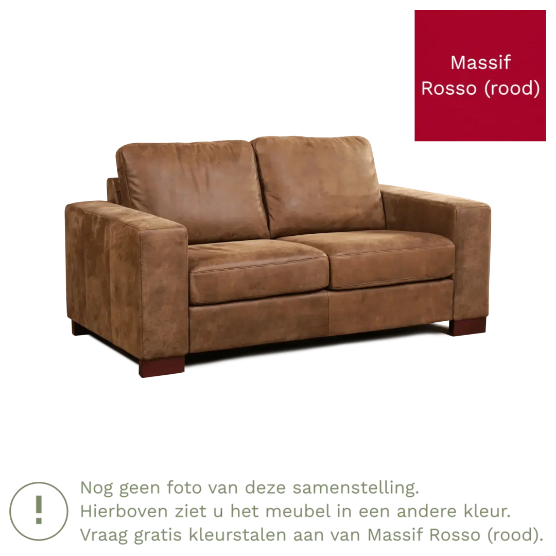 afbeelding van Leren bank Enjoy - 2 zits - Massif Rosso (rood) - Poten hout bruin