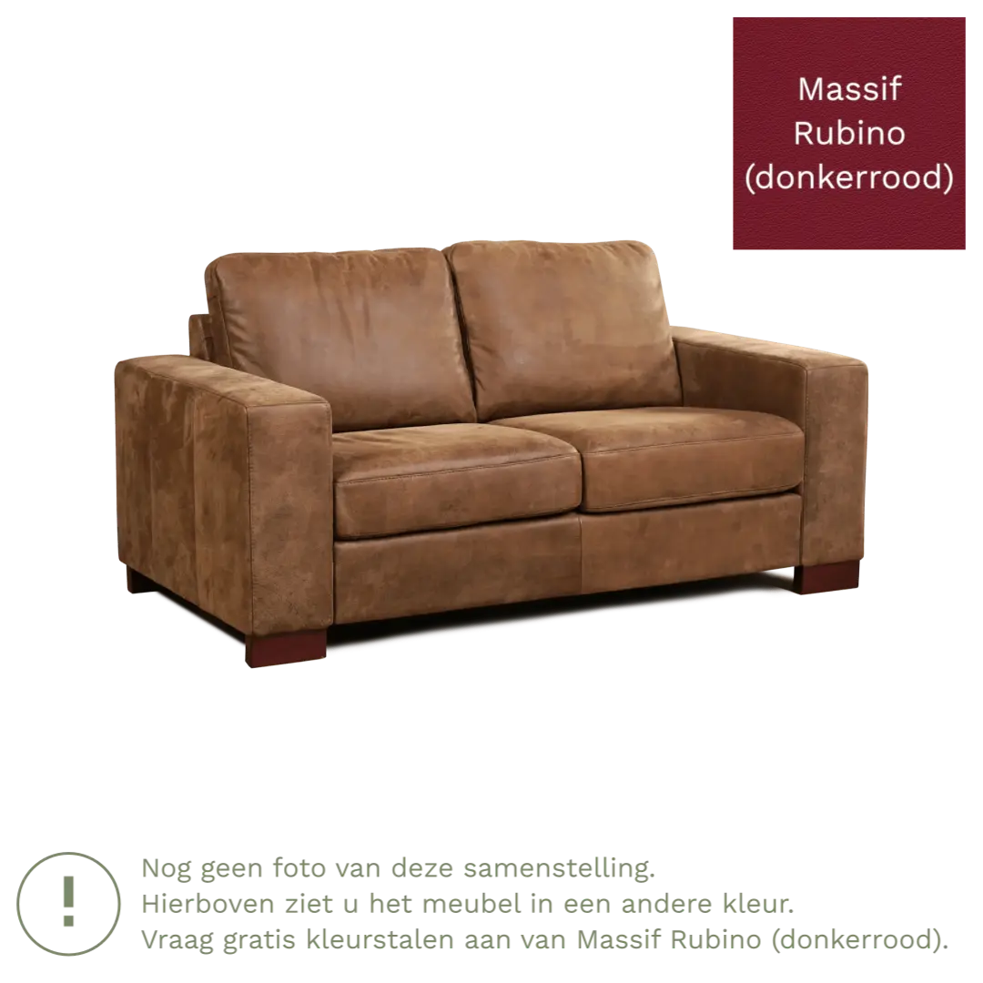 afbeelding van Leren bank Enjoy - 2 zits - Massif Rubino (donkerrood) - Poten hout bruin