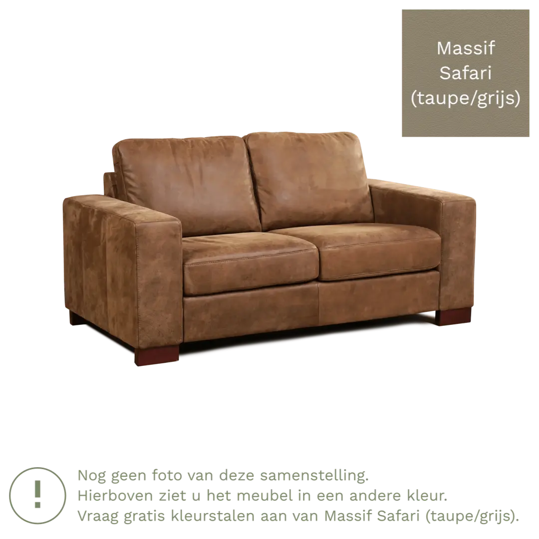 afbeelding van Leren bank Enjoy - 2 zits - Massif Safari (taupe/grijs) - Poten hout zwart