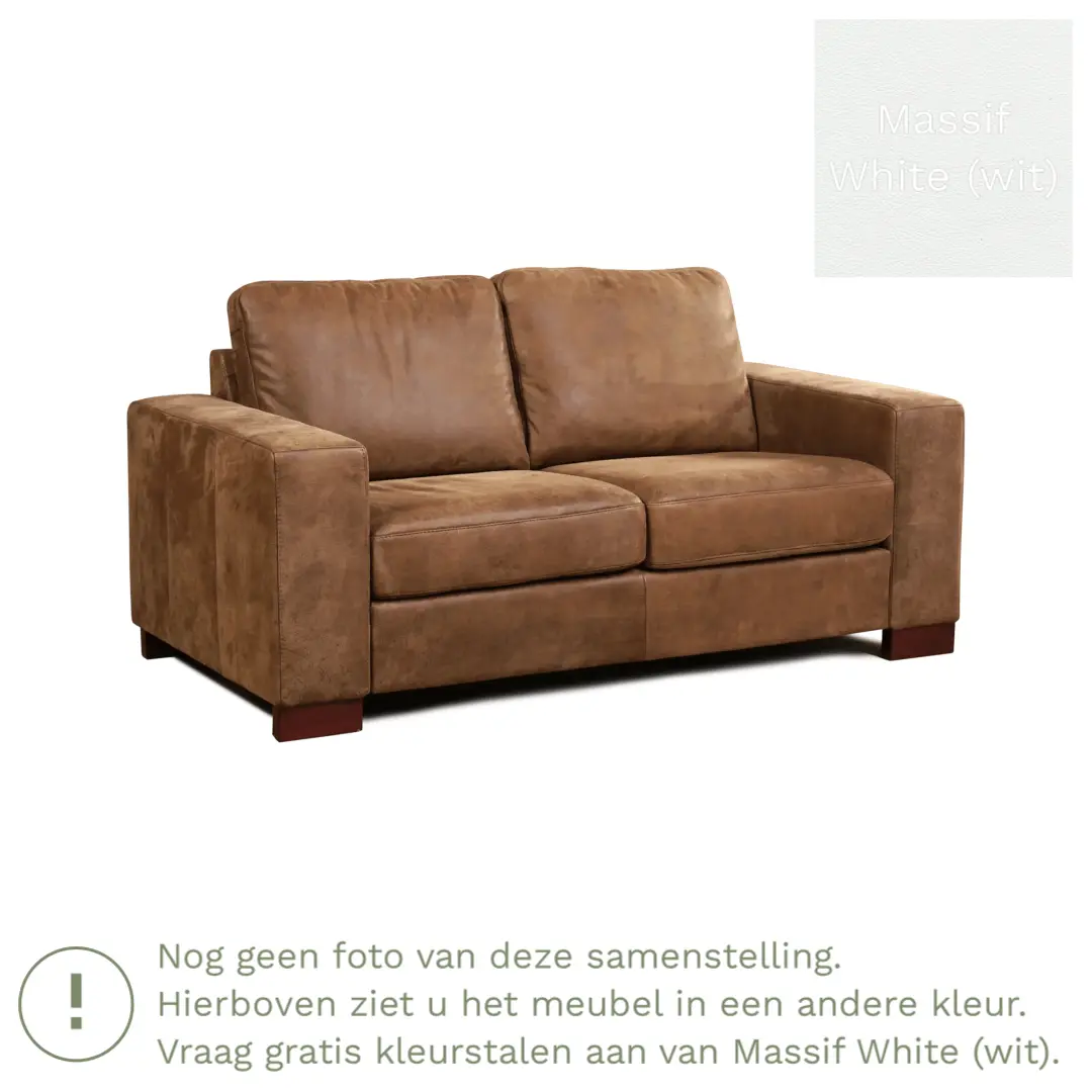 afbeelding van Leren bank Enjoy - 2 zits - Massif White (wit) - Poten hout bruin