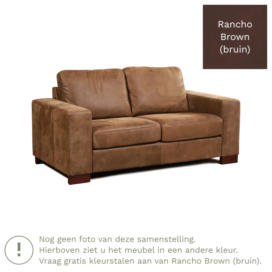 afbeelding van Leren bank Enjoy - 2 zits - Rancho Brown (bruin) - Poten hout zwart
