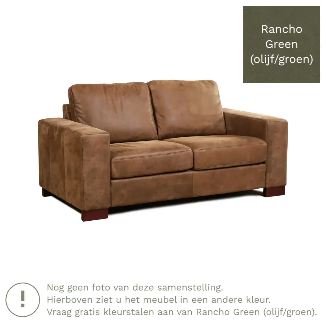 afbeelding van Leren bank Enjoy - 2 zits - Rancho Green (olijf/groen) - Poten hout bruin
