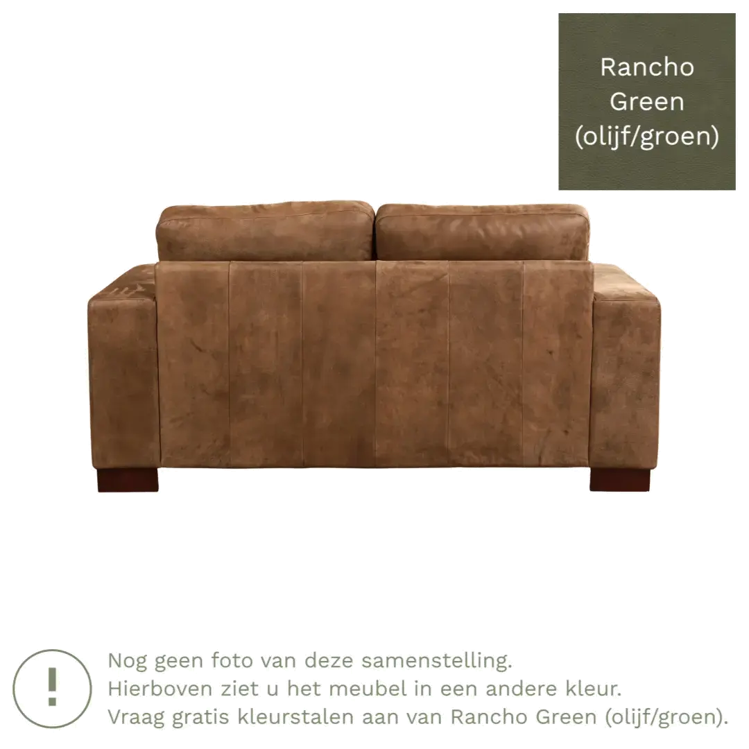 afbeelding van Leren bank Enjoy - 2 zits - Rancho Green (olijf/groen) - Poten hout bruin