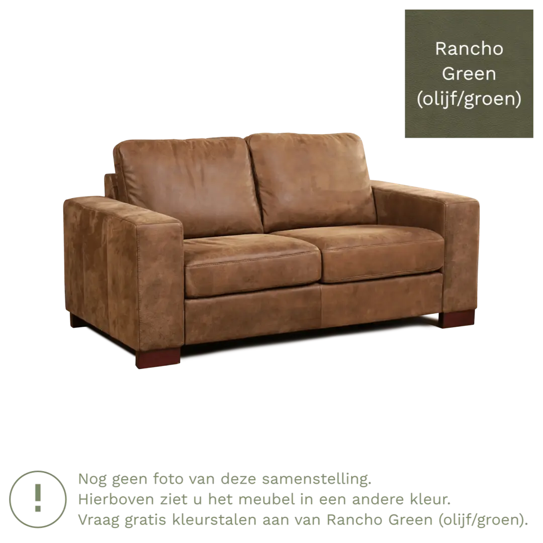 afbeelding van Leren bank Enjoy - 2 zits - Rancho Green (olijf/groen) - Poten hout zwart
