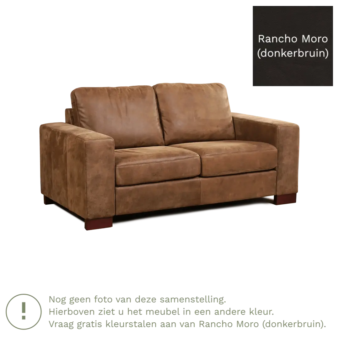 afbeelding van Leren bank Enjoy - 2 zits - Rancho Moro (donkerbruin) - Poten hout bruin