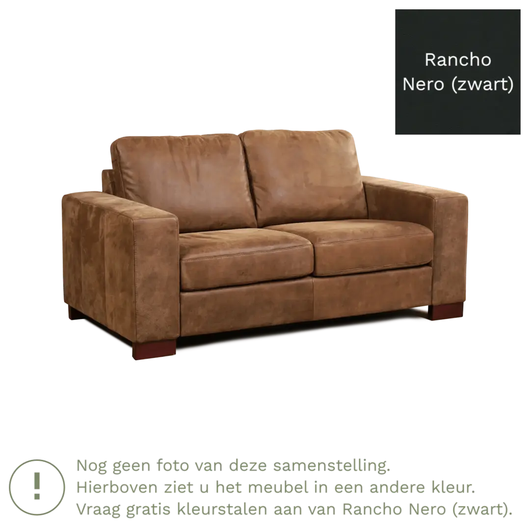 afbeelding van Leren bank Enjoy - 2 zits - Rancho Nero (zwart) - Poten hout bruin