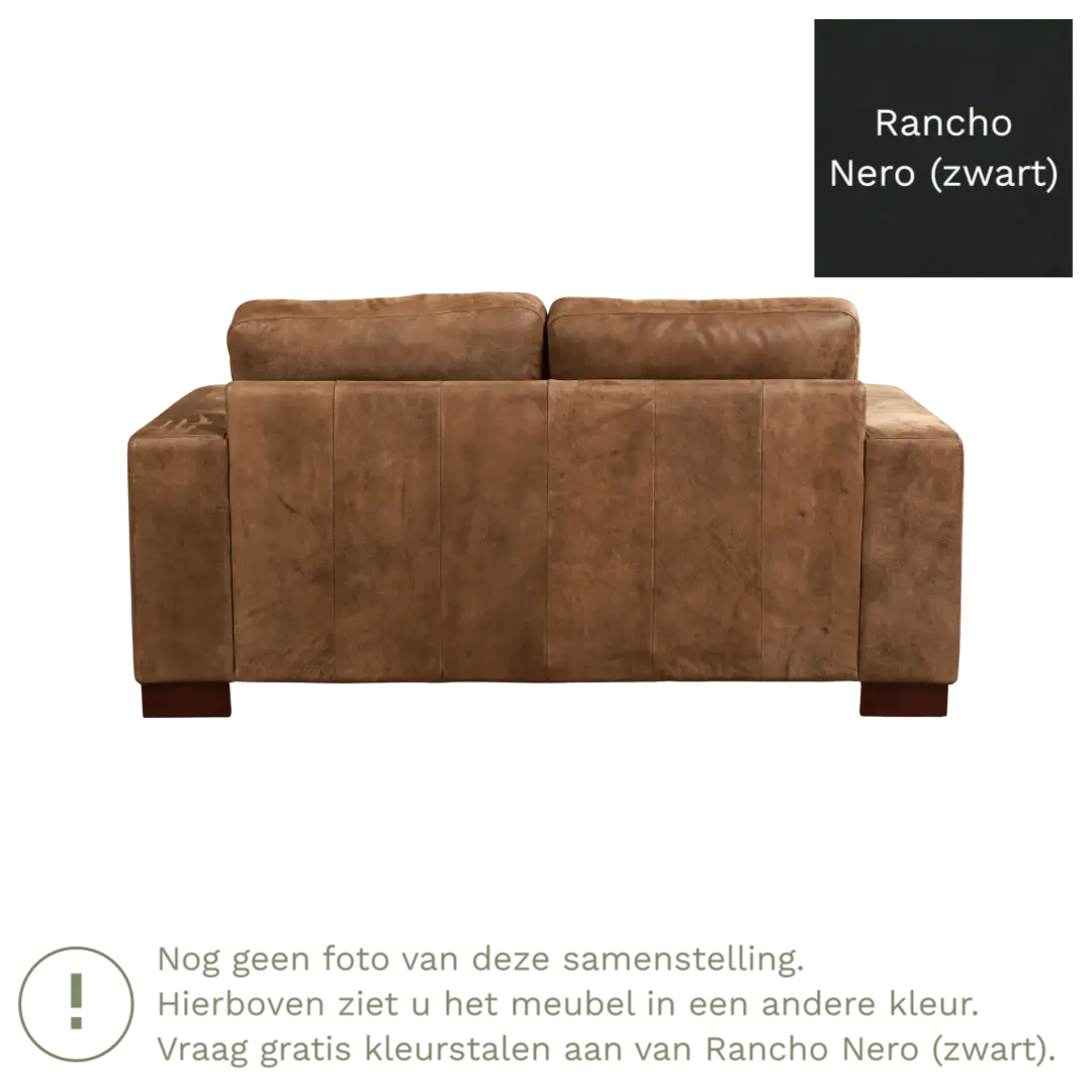 afbeelding van Leren bank Enjoy - 2 zits - Rancho Nero (zwart) - Poten hout bruin