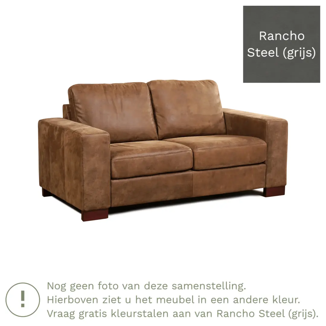 afbeelding van Leren bank Enjoy - 2 zits - Rancho Steel (grijs) - Poten hout bruin