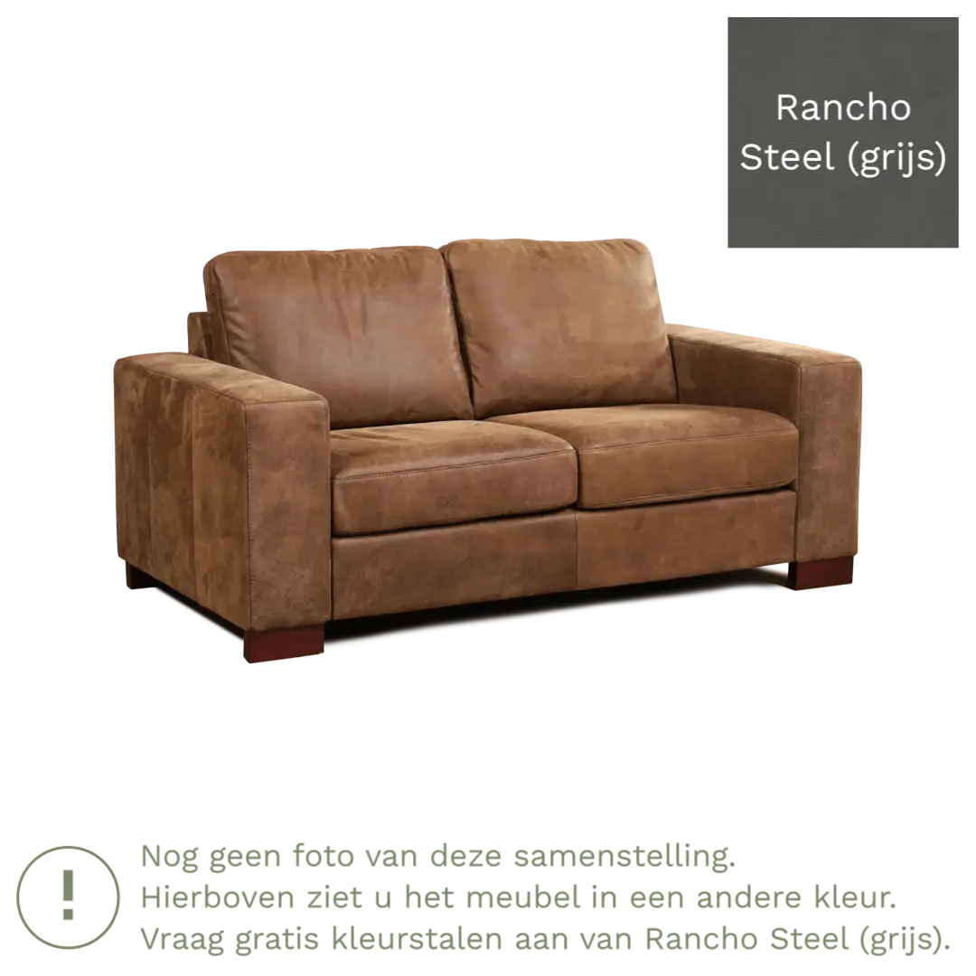 afbeelding van Leren bank Enjoy - 2 zits - Rancho Steel (grijs) - Poten hout bruin