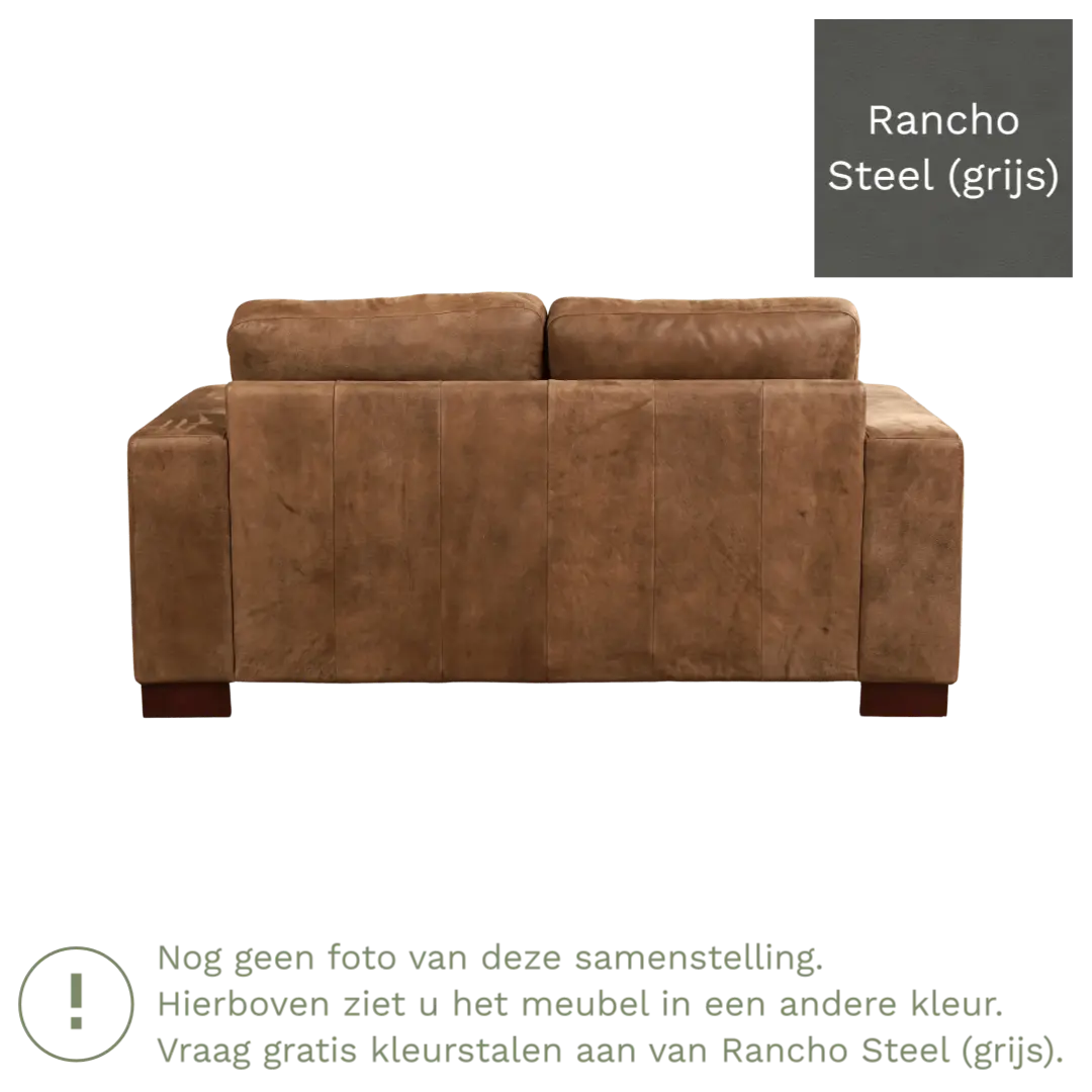 afbeelding van Leren bank Enjoy - 2 zits - Rancho Steel (grijs) - Poten hout bruin