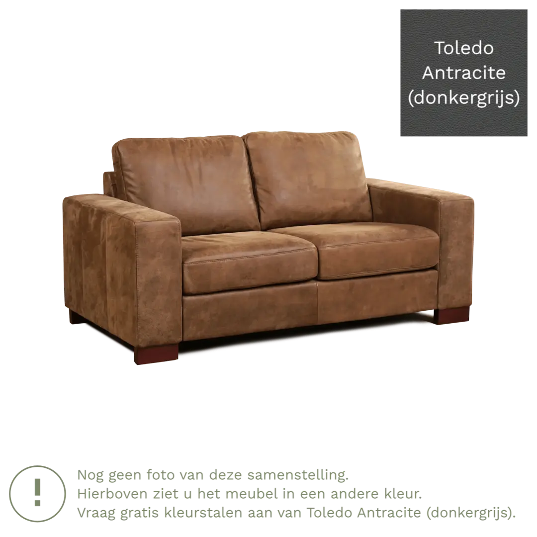 afbeelding van Leren bank Enjoy - 2 zits - Toledo Antracite (donkergrijs) - Poten hout bruin