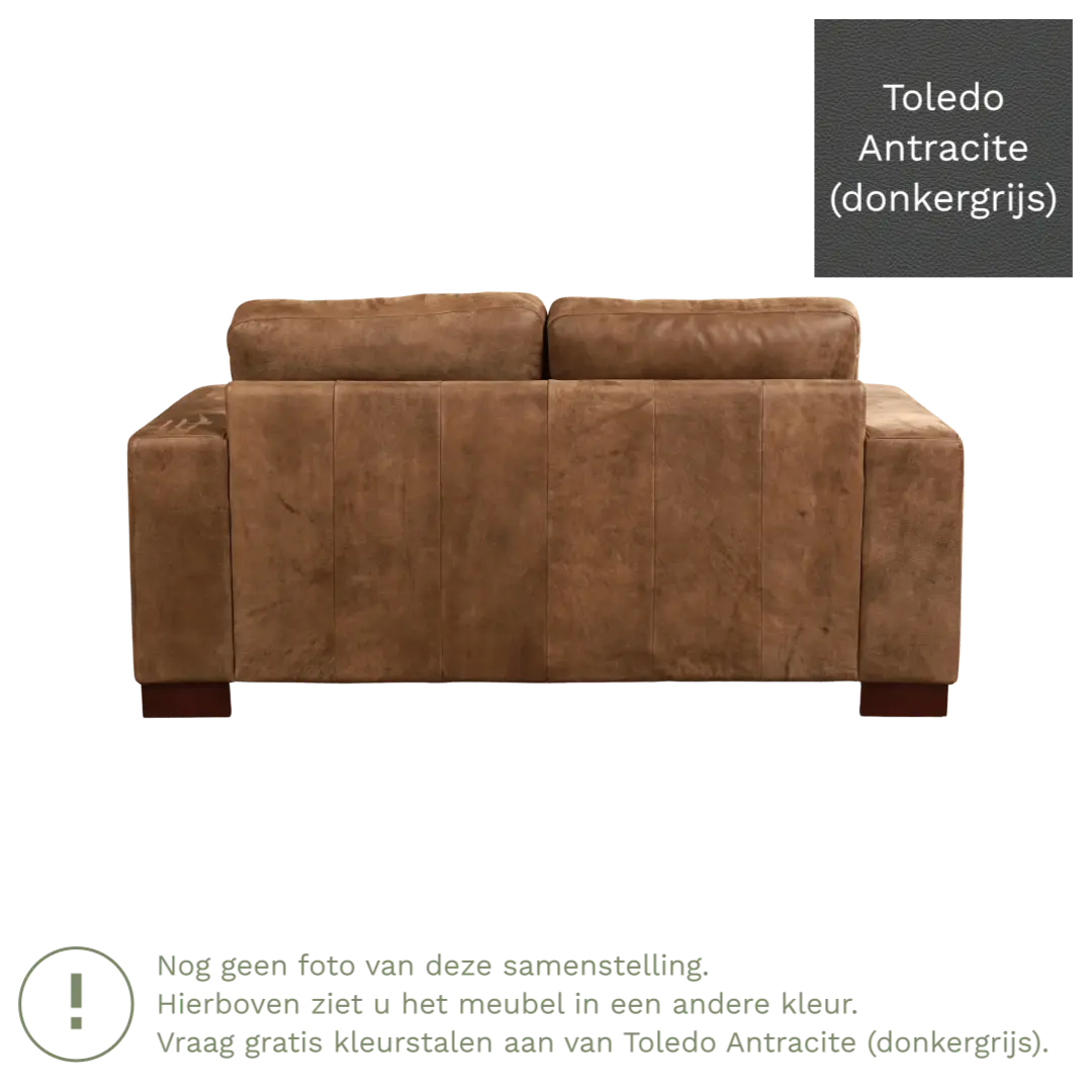 afbeelding van Leren bank Enjoy - 2 zits - Toledo Antracite (donkergrijs) - Poten hout bruin