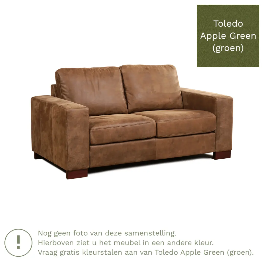 afbeelding van Leren bank Enjoy - 2 zits - Toledo Apple Green (groen) - Poten hout bruin
