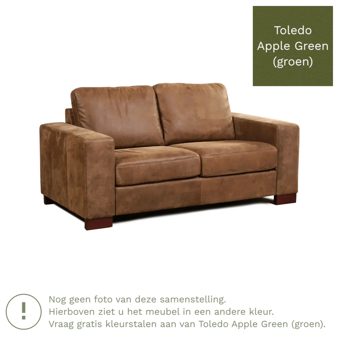 afbeelding van Leren bank Enjoy - 2 zits - Toledo Apple Green (groen) - Poten hout bruin