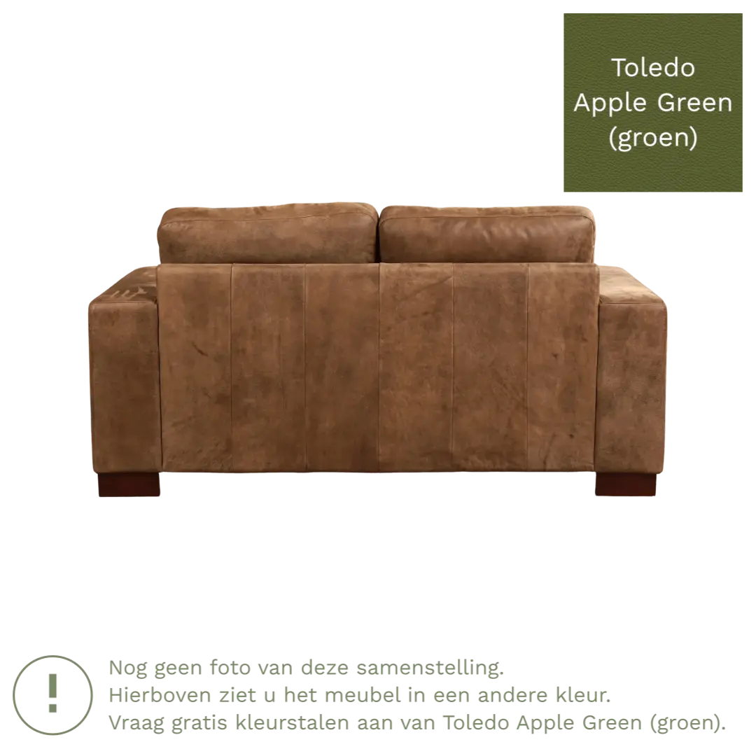 afbeelding van Leren bank Enjoy - 2 zits - Toledo Apple Green (groen) - Poten hout bruin
