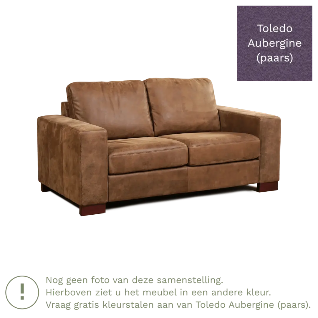 afbeelding van Leren bank Enjoy - 2 zits - Toledo Aubergine (paars) - Poten hout zwart