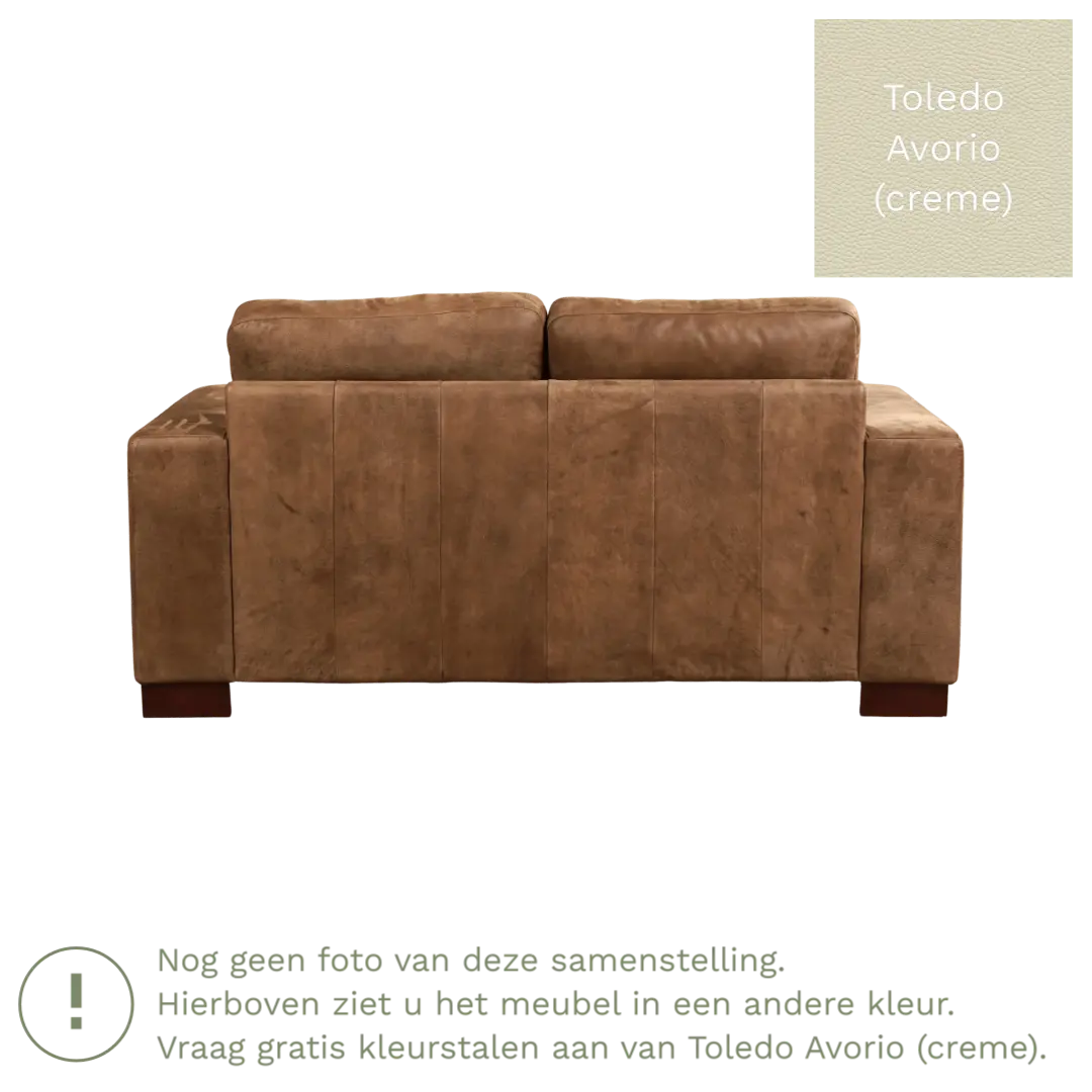 afbeelding van Leren bank Enjoy - 2 zits - Toledo Avorio (crème) - Poten hout bruin