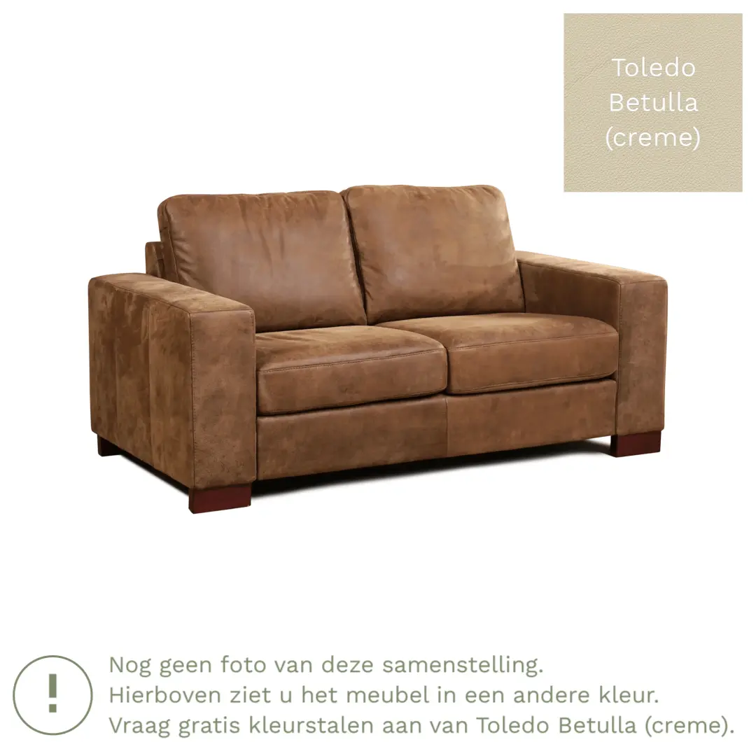 afbeelding van Leren bank Enjoy - 2 zits - Toledo Betulla (crème) - Poten hout bruin