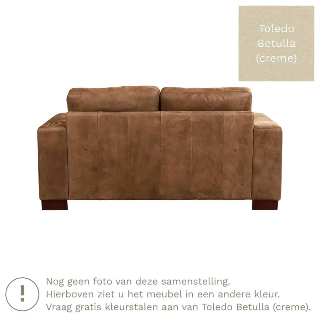 afbeelding van Leren bank Enjoy - 2 zits - Toledo Betulla (crème) - Poten hout bruin