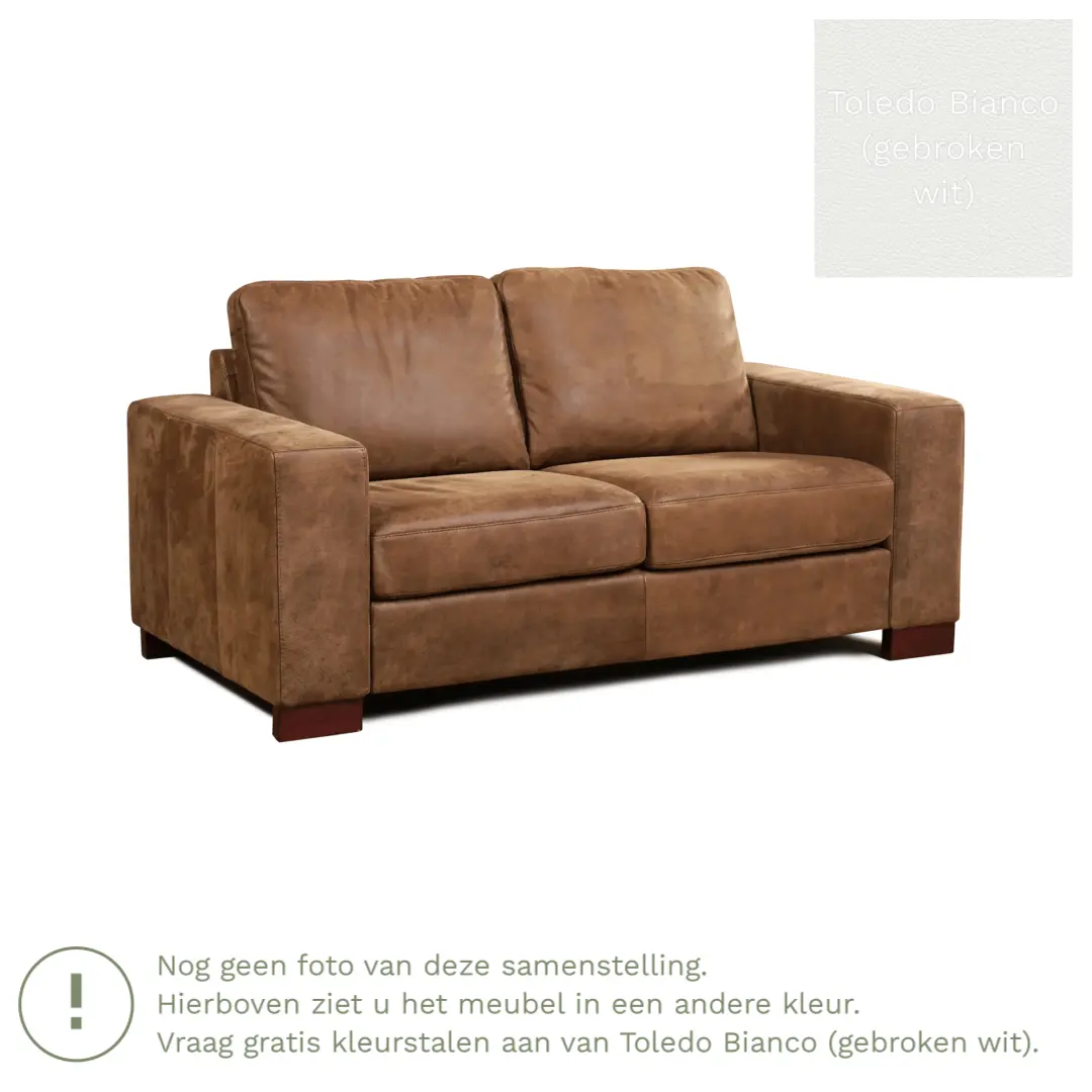 afbeelding van Leren bank Enjoy - 2 zits - Toledo Bianco (gebroken wit) - Poten hout bruin
