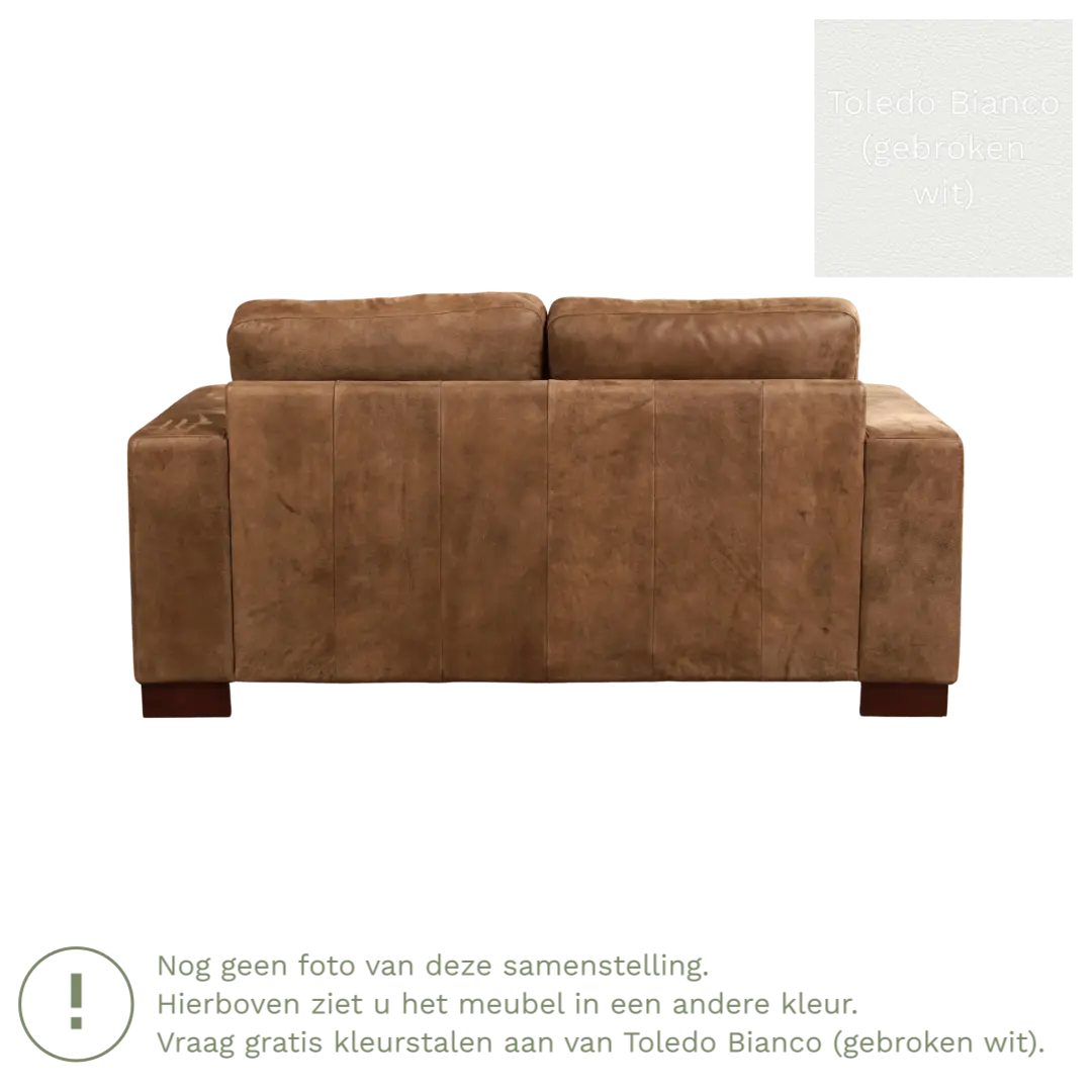 afbeelding van Leren bank Enjoy - 2 zits - Toledo Bianco (gebroken wit) - Poten hout bruin