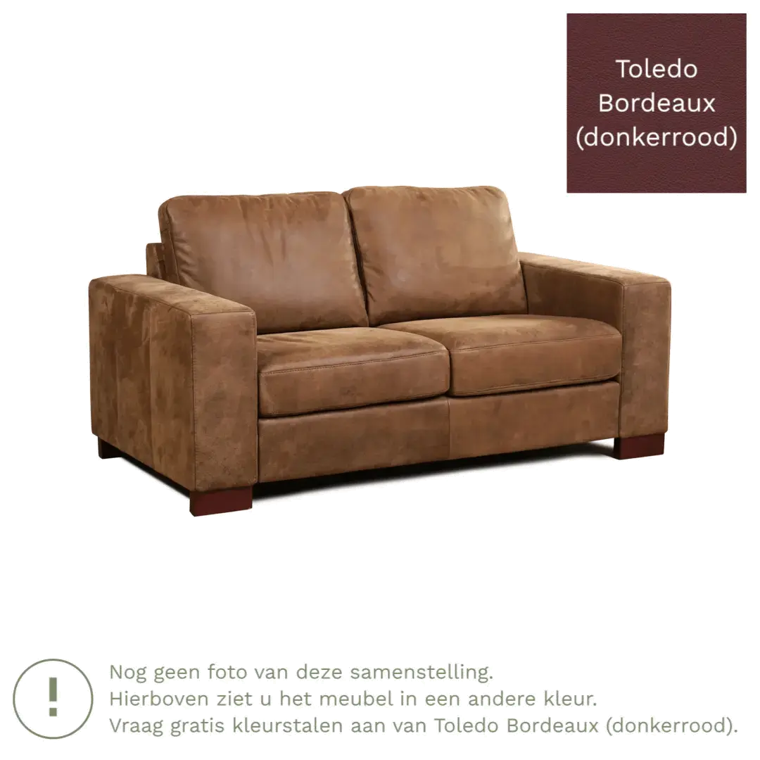 afbeelding van Leren bank Enjoy - 2 zits - Toledo Bordeaux (donkerrood) - Poten hout bruin