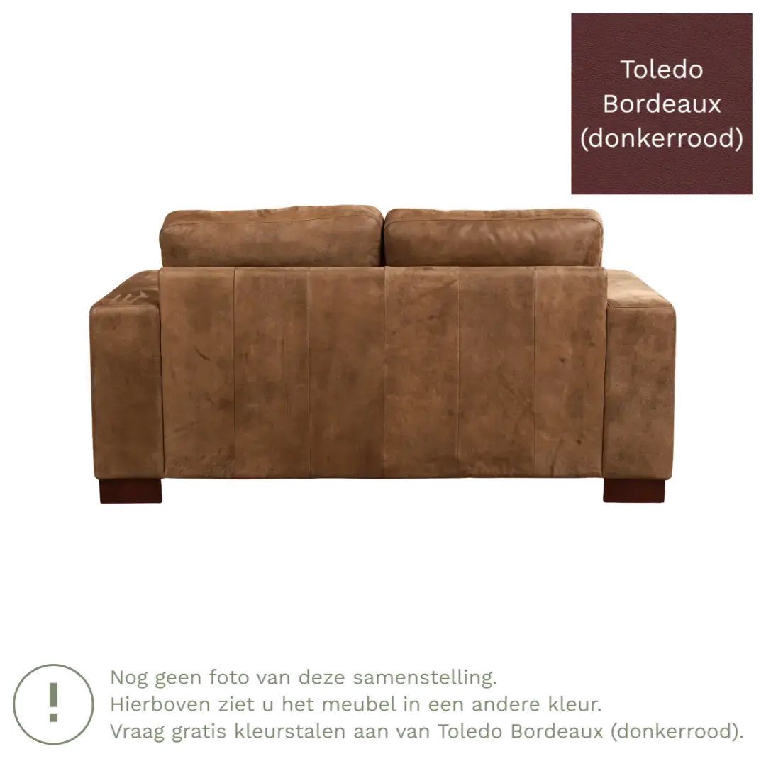afbeelding van Leren bank Enjoy - 2 zits - Toledo Bordeaux (donkerrood) - Poten hout bruin