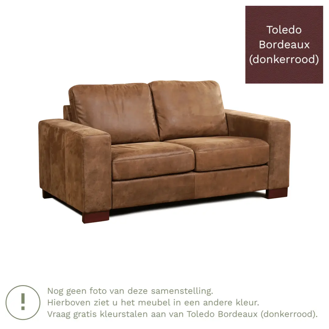 afbeelding van Leren bank Enjoy - 2 zits - Toledo Bordeaux (donkerrood) - Poten hout zwart