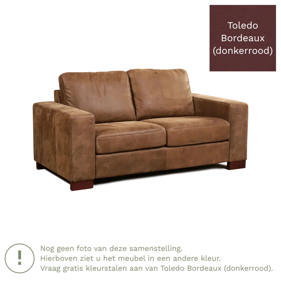 afbeelding van Leren bank Enjoy - 2 zits - Toledo Bordeaux (donkerrood) - Poten hout zwart