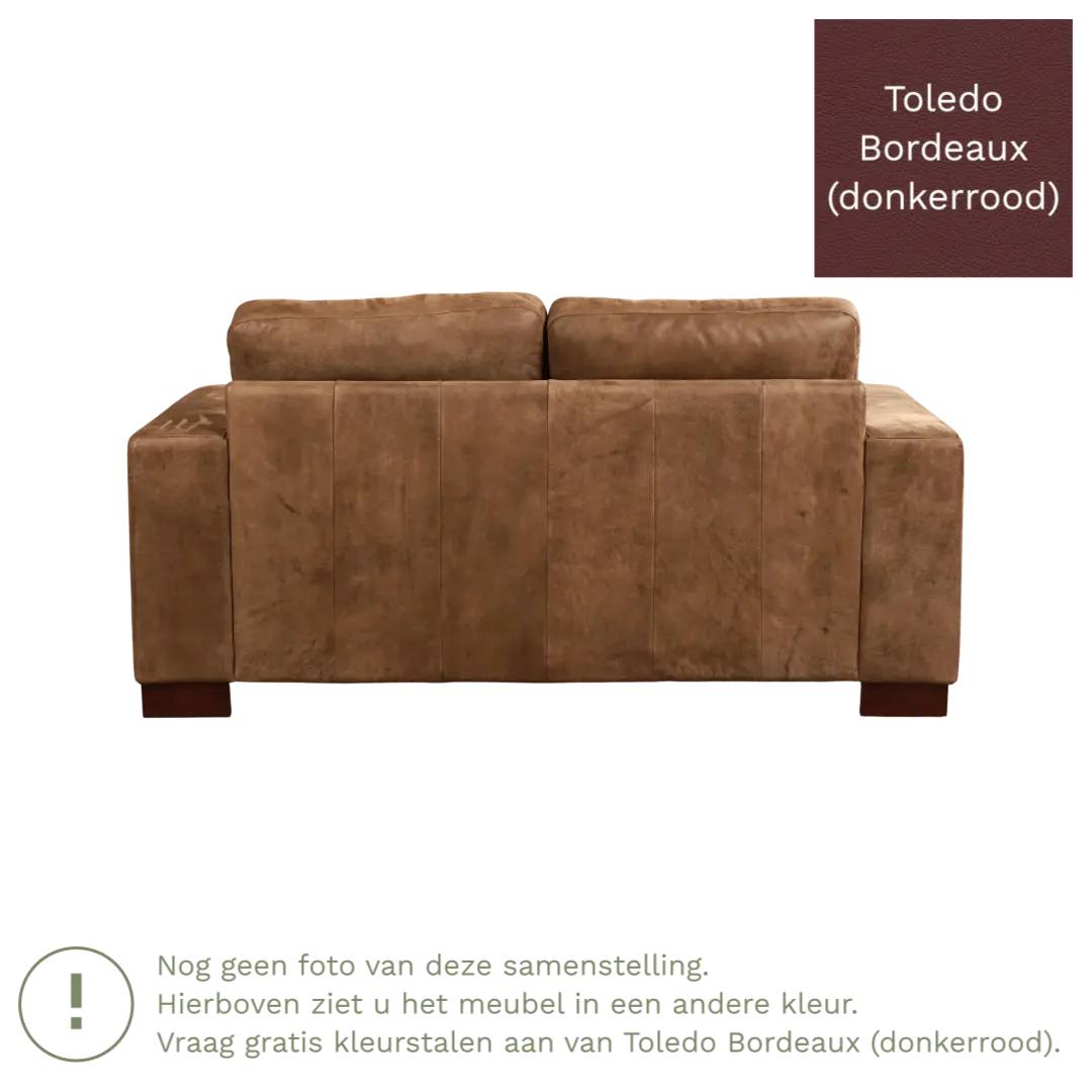 afbeelding van Leren bank Enjoy - 2 zits - Toledo Bordeaux (donkerrood) - Poten hout zwart