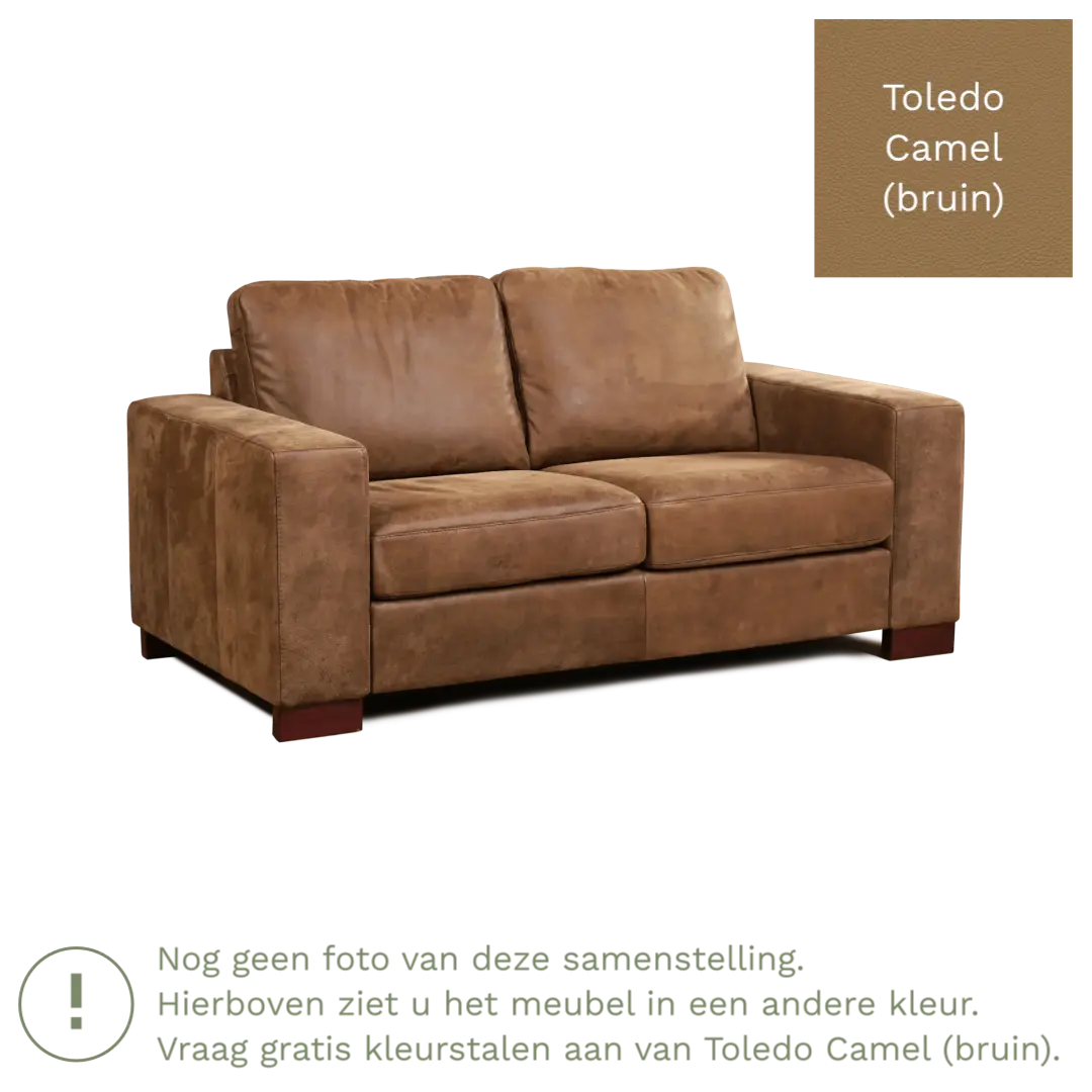 afbeelding van Leren bank Enjoy - 2 zits - Toledo Camel (bruin) - Poten hout zwart