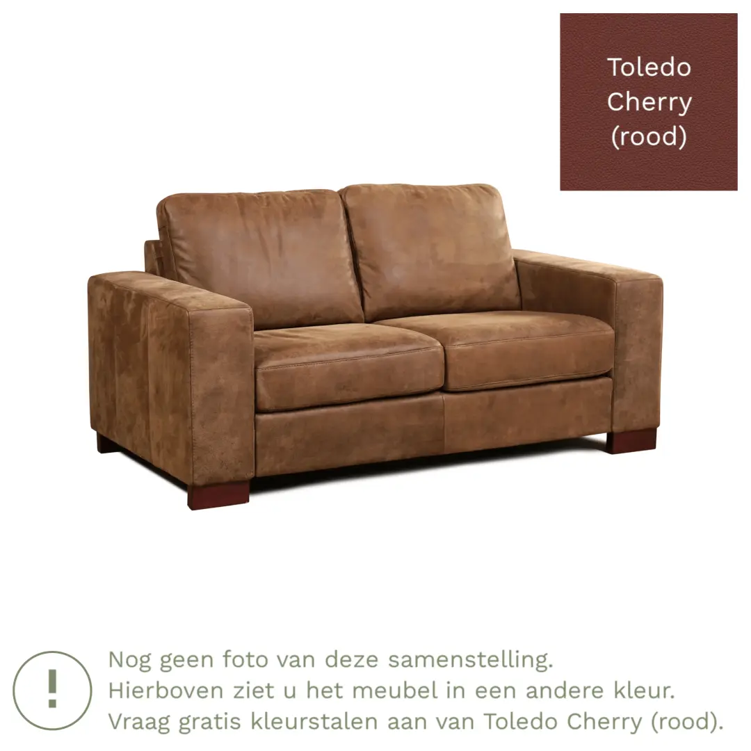 afbeelding van Leren bank Enjoy - 2 zits - Toledo Cherry (rood) - Poten hout bruin