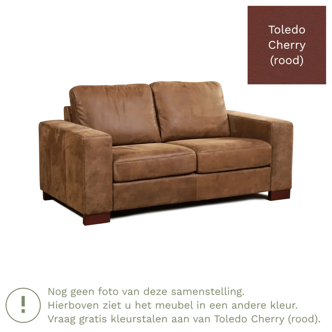 afbeelding van Leren bank Enjoy - 2 zits - Toledo Cherry (rood) - Poten hout zwart