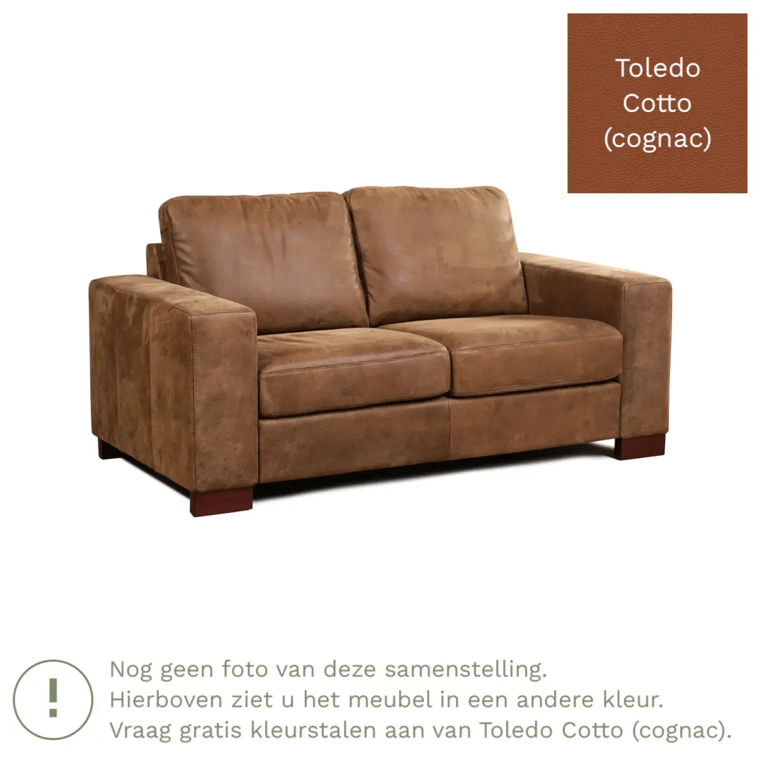 afbeelding van Leren bank Enjoy - 2 zits - Toledo Cotto (cognac) - Poten hout zwart