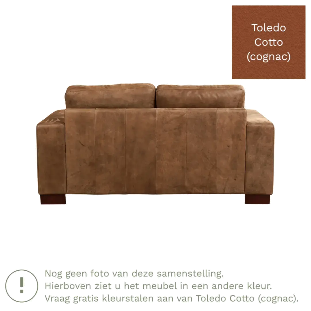 afbeelding van Leren bank Enjoy - 2 zits - Toledo Cotto (cognac) - Poten hout zwart
