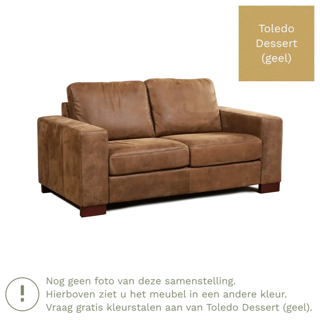 afbeelding van Leren bank Enjoy - 2 zits - Toledo Dessert (geel) - Poten hout zwart