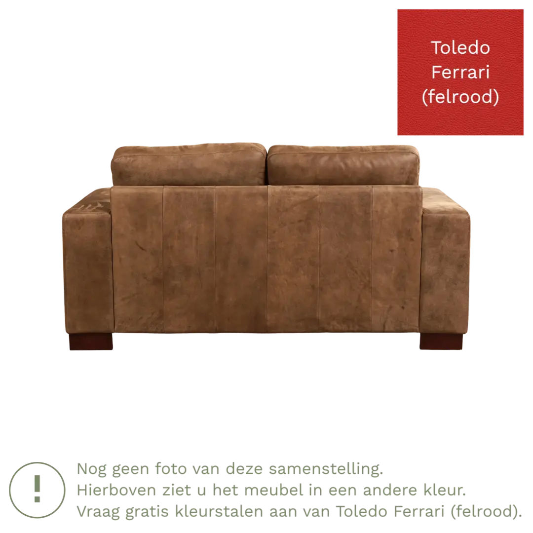 afbeelding van Leren bank Enjoy - 2 zits - Toledo Ferrari (felrood) - Poten hout bruin