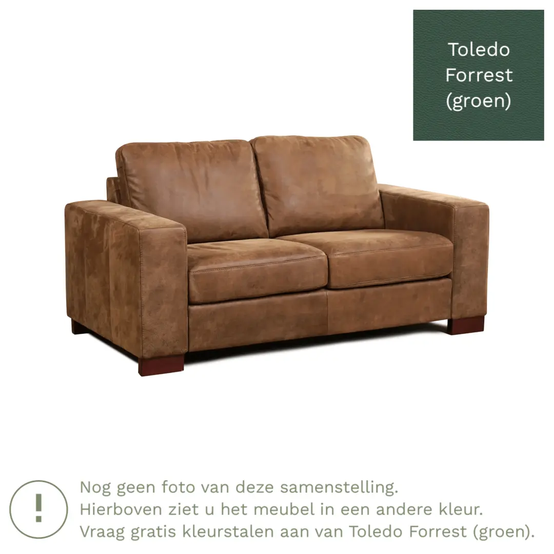 afbeelding van Leren bank Enjoy - 2 zits - Toledo Forrest (groen) - Poten hout bruin