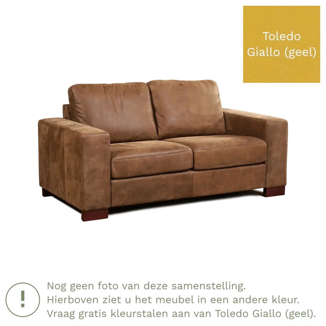 afbeelding van Leren bank Enjoy - 2 zits - Toledo Giallo (geel) - Poten hout bruin