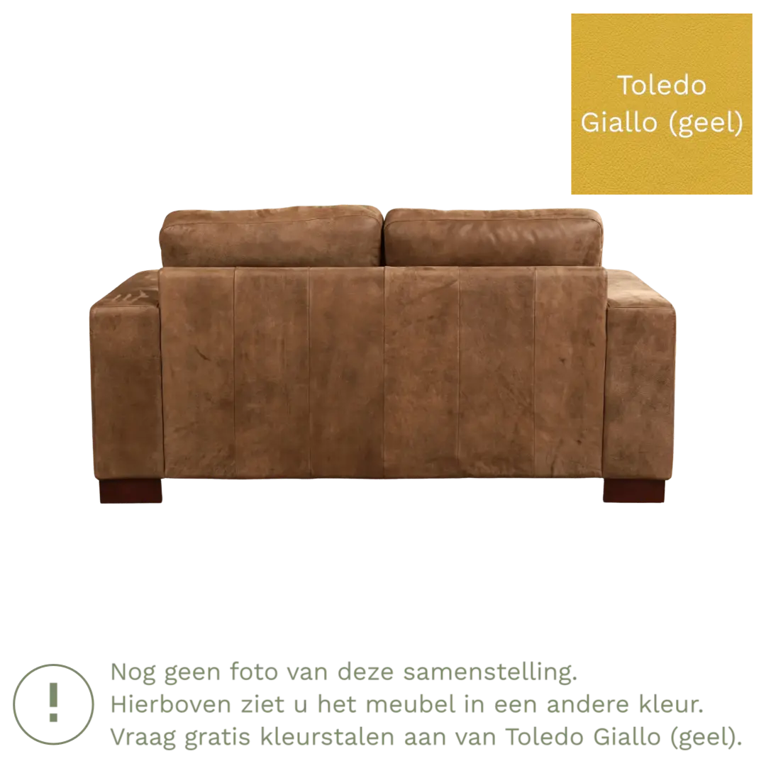 afbeelding van Leren bank Enjoy - 2 zits - Toledo Giallo (geel) - Poten hout bruin