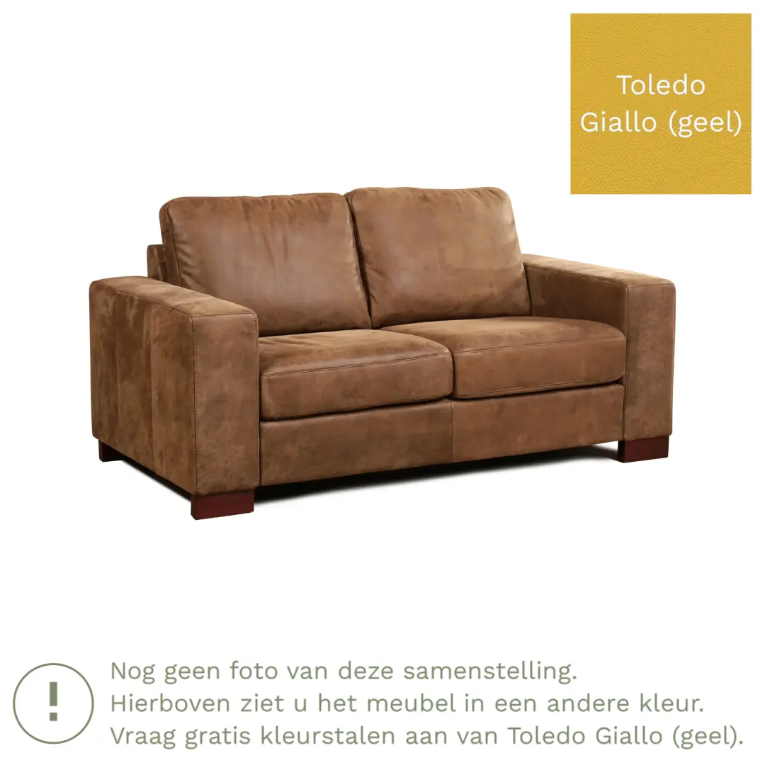 afbeelding van Leren bank Enjoy - 2 zits - Toledo Giallo (geel) - Poten hout zwart