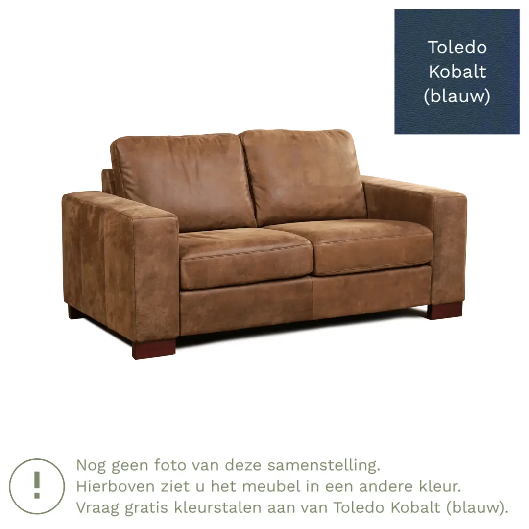 afbeelding van Leren bank Enjoy - 2 zits - Toledo Kobalt (blauw) - Poten hout bruin