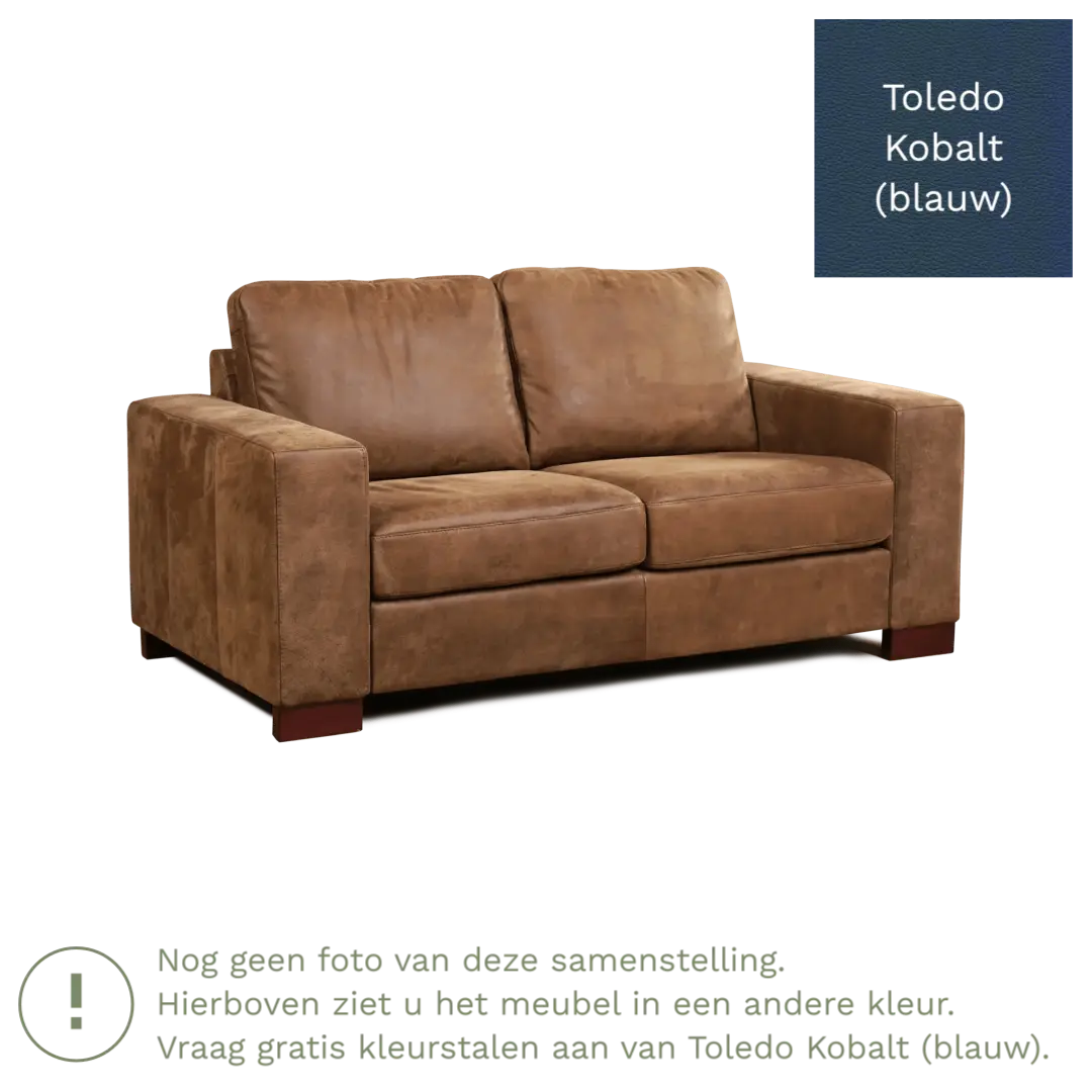 afbeelding van Leren bank Enjoy - 2 zits - Toledo Kobalt (blauw) - Poten hout bruin