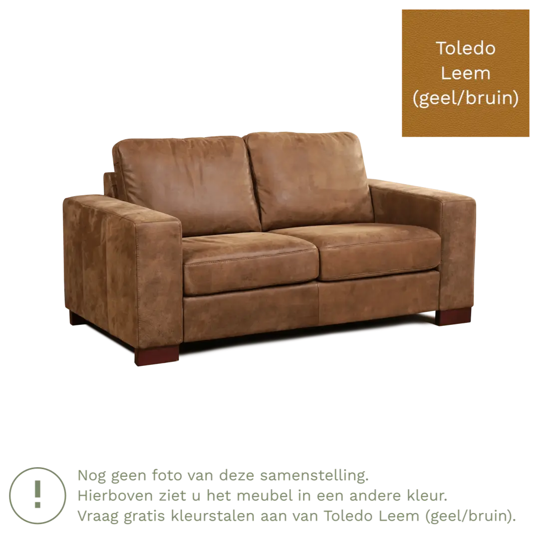afbeelding van Leren bank Enjoy - 2 zits - Toledo Leem (geel/bruin) - Poten hout zwart