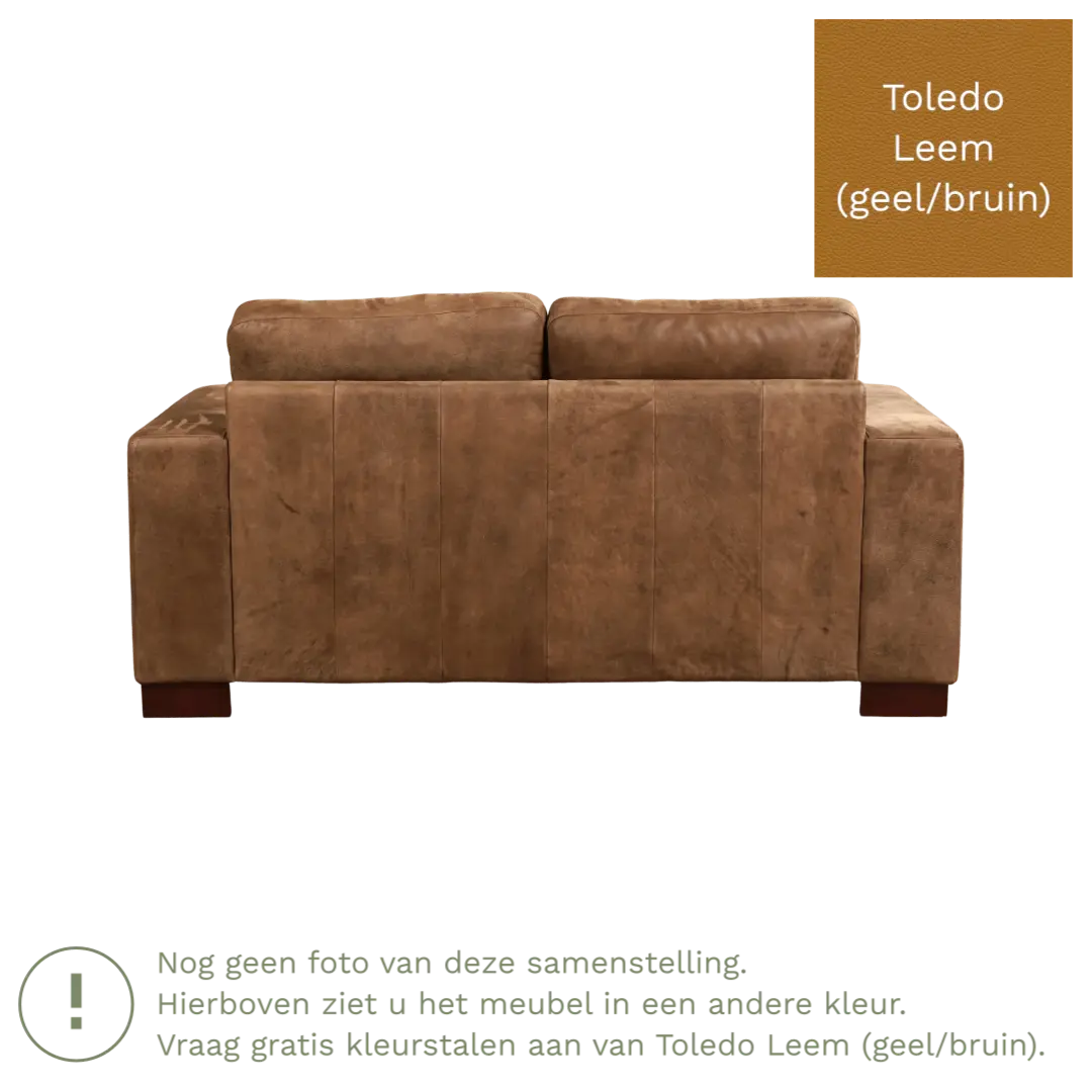 afbeelding van Leren bank Enjoy - 2 zits - Toledo Leem (geel/bruin) - Poten hout zwart
