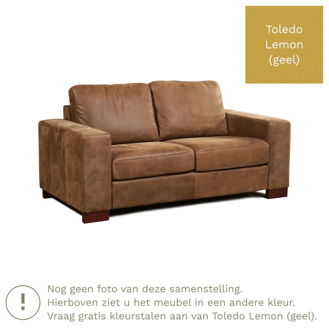 afbeelding van Leren bank Enjoy - 2 zits - Toledo Lemon (geel) - Poten hout bruin