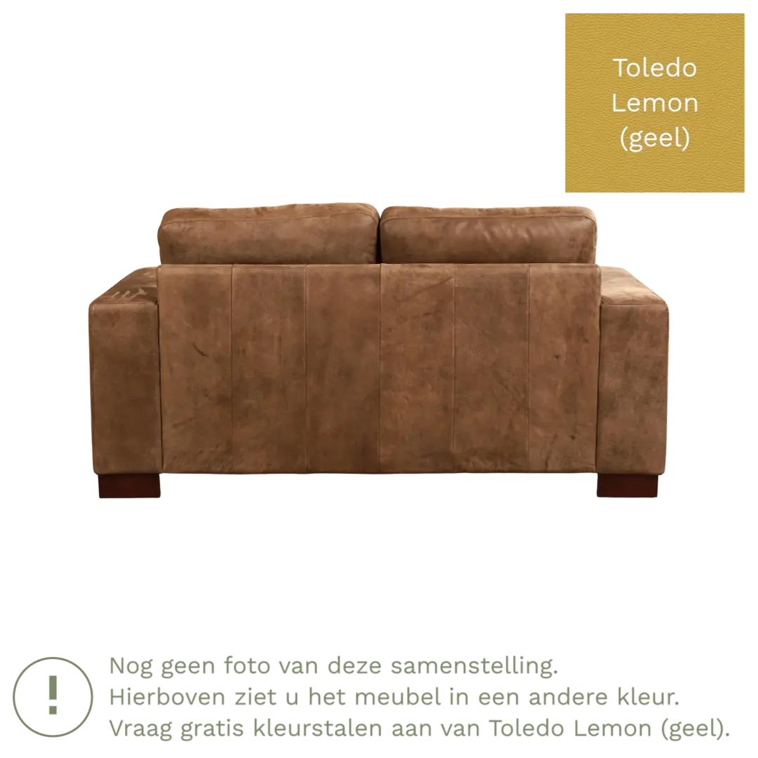 afbeelding van Leren bank Enjoy - 2 zits - Toledo Lemon (geel) - Poten hout bruin