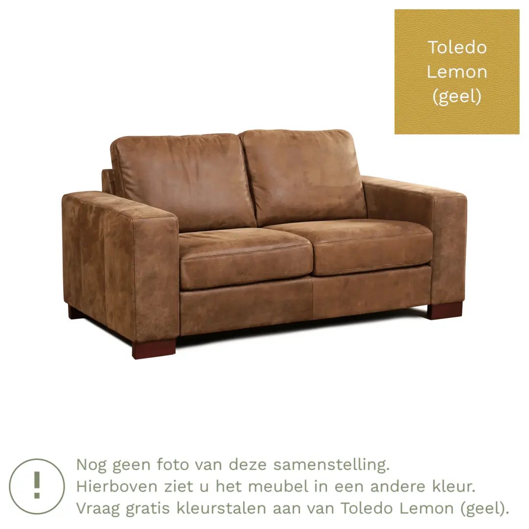 afbeelding van Leren bank Enjoy - 2 zits - Toledo Lemon (geel) - Poten hout zwart