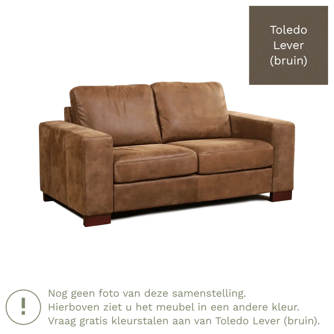 afbeelding van Leren bank Enjoy - 2 zits - Toledo Lever (bruin) - Poten hout bruin